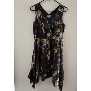 Simply Vera Abstract Floral Handkerchief Hem Dress Black Sleeveless M Whimsigoth